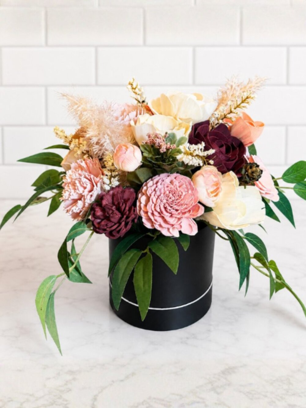 Cream Peach Sola Wood Floral Arrangement in a gift box home decor birthday gift